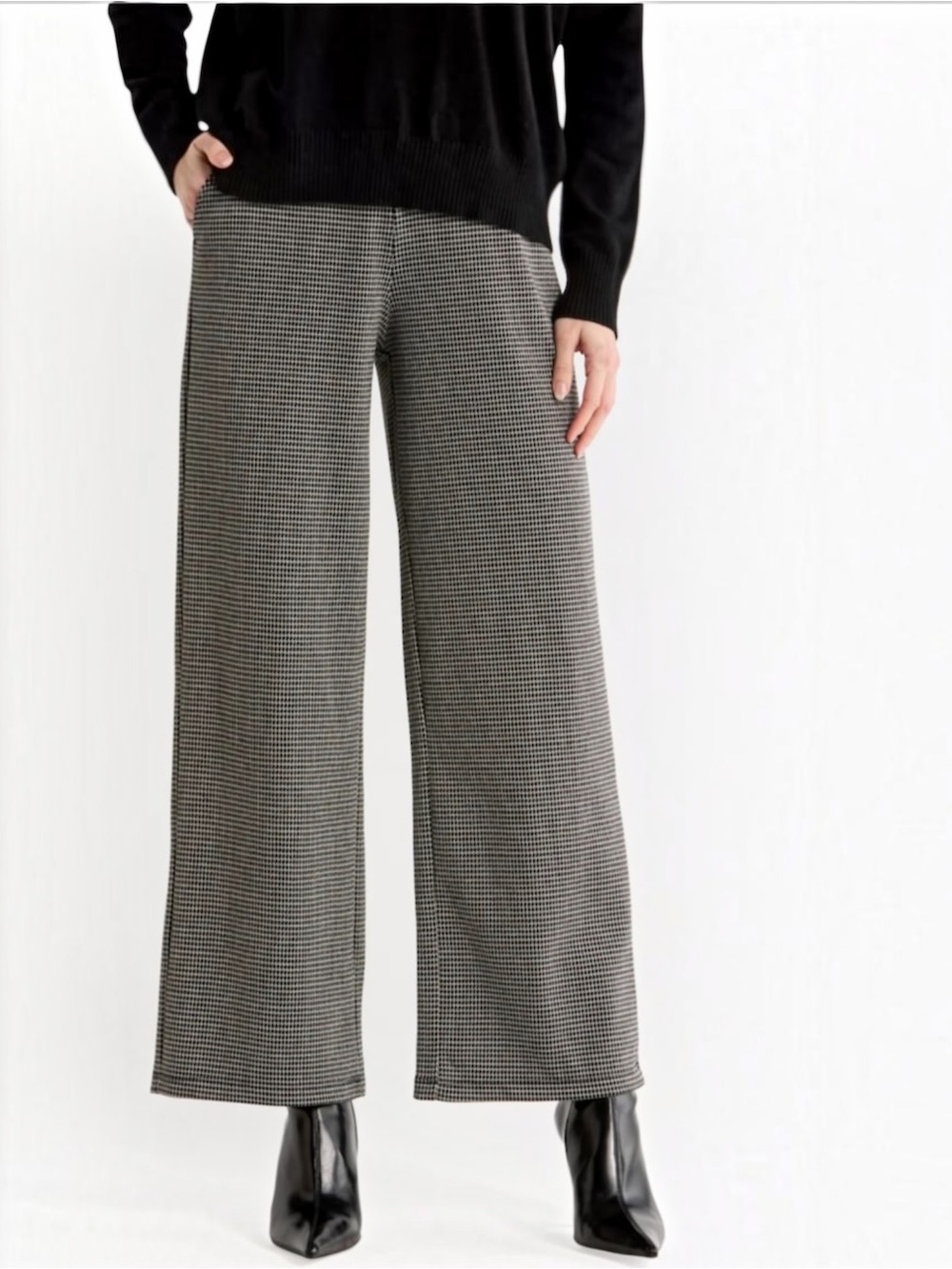 Max Studio Wide-Leg Pants Houndstooth Pull On Stretch High Waisted Rayon Large